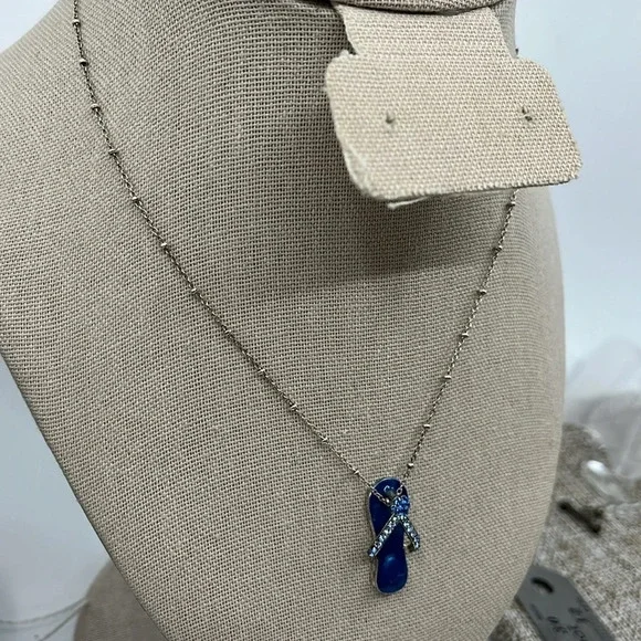 🏖️ Vintage Italy 925 Sterling Silver Blue Flip Flop Pendant Necklace - Picture 4 of 12